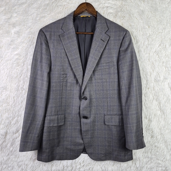Hickey Freeman Loro Piana Tasmanian Worsted Wool Gray Glen Check Blazer 40S